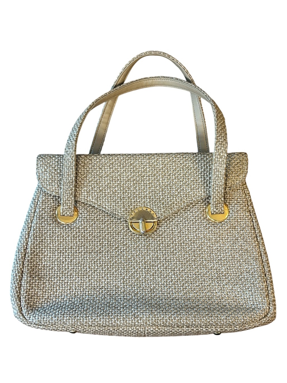 Vintage 50-60s Tweed Purse Gold Double Handle HTF Upholstery Like Handbag MCM